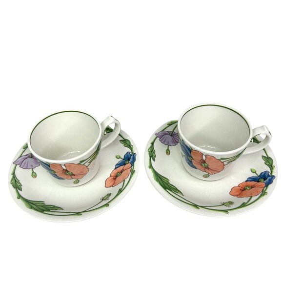 Villeroy & Boch Amapola Espresso Tea Cup & Saucer Set Of 2 Floral Poppy - Picture 10 of 15